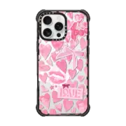 iPhone 16 Pro Max Ultra Impact Case MagSafe Compatible Transparent Pink Hearts Ribbon Stickers Love Cherry Kiss Stars Coquette Collage