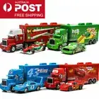 2PCS DISNEY PIXAR CARS MCQUEEN MACK TRUCK & CAR KING BLACK STORM TOY CARS GIFT