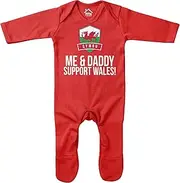 [Purple Print House] Baby Me & Daddy Support Wales Romper Suit - Funny Baby Announcement Football Rugby Badge Welsh Gifts for Baby - Red Babies Cymru Fan Outfit