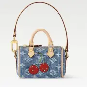 Louis Vuitton x Takashi Murakami M02535 Bag Charm Micro Speedy Denim Cherry