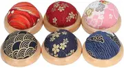Pin Cushion with Wooden Base, Needle Pincushions for Sewing, 6 Pieces Cute Pin Holders for DIY Crafts, Home Decorations with Pretty Patterns and Beautiful Colors for Most Scenarios