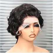 8inch Wigs Human Hair Short ，13x4 inch Lace base Front Wig for Women,Black Transparent Frontal Wig Natural Wave Wig