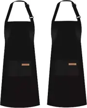 Apron, Adjustable 2 Pack Bib Aprons with 2 Pockets Cooking Kitchen Aprons for Me
