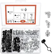 80 Piece Grease Nipple Assortment Set for Grease Gun, M6 Tapered Lubrication Nipple for Lubricators, Straight Angled 45° 90° 180° Hydraulic Grease Nipple Taper Nipple, Includes 40 Grease Nipple