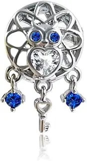 [DWJSu] Sparkling Owl Wisdom Graduation Charms Flower Cute Key Animal Bead Charm for Pandora Bracelet for Women, crystal, base