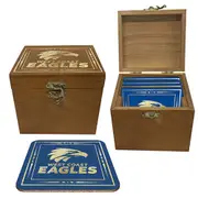 West Coast Eagles AFL Set of 4 Cork Drinking Coasters in Wooden Box