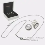 Authentic Pandora Silver Sparkling CZ Necklace Earrings Gift Set B801233-45
