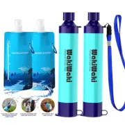 2xPersonal Water Filter Straw&Collapsible Bottle Pouch,5000L Emergencies Camping