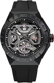 [TSAR BOMBA] Men's Automatic Watch - Japanese Mechanical Movement - Sapphire Crystal - 100 m Waterproof - Luxury Fluororubber Strap, Black 04, Strap., Black 04, Strap.