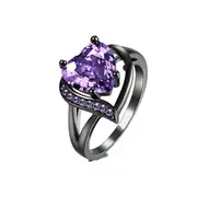 2 Pcs Heart Zircon Rhinestone Ring For Women PURPLE COLOUR