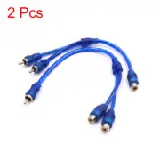 2Pcs Blue Female to Male RCA Splitter Adapter Car Audio Stereo Y Cable Wire Kit
