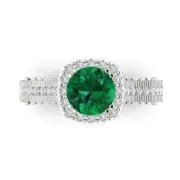 1.95 ct Round Cut Halo Emerald Stone Promise Engagement Ring 14k White Real Gold