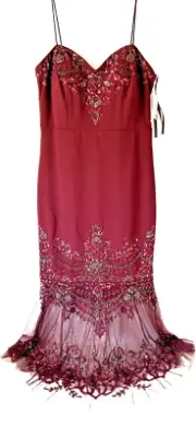 NWT Aidan Maddox Woman's Sleeveless Sequin Gown, Dress Size 6 Burgundy Red