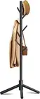Free Standing Wooden Coat Rack with 8 Hooks, Adjustable Heights for Entryway