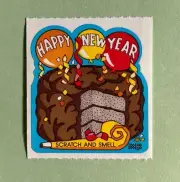 Vintage Mello Smello Chocolate Cake Scratch & Smell Sniff Sticker Happy New Year