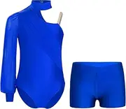 [Hedmy] Kids Girls Ballet Dance Outfit 2-Piece Single Long Sleeve Gymnastics Leotard with Shorts Set Activewear