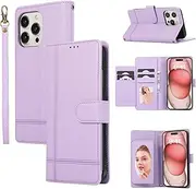 YocoverTech for iPhone 14 Pro Case,for iPhone 14 Pro Wallet Case[5 Card Slots+a Pocket+Mirror] PU Leather Folio Flip Magnetic Cover-Purple