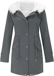 [WUANDIXFA] Jackets for Women Zip Up Coat Outwear with Hood Outdoor Windbreaker Winter Fleece Lined Women's