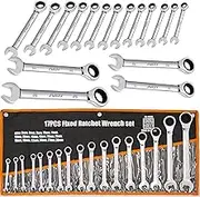 17Pcs 6MM-30MM Wrench Ratchet Spanner Set Metric Open End Combination Gear Wrench Spanner Tools for Mechanic 72-Tooth
