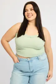 Green Lace Cami Top Textured