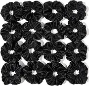 16 Pcs Scrunchies for Women - Black Satin Silk Scrunchies for Girls Hair Ties Elastics Bands Ponytail Holder Hair Accessories (Black, One size)