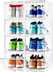 Upgraded X-Large Shoe Storage Box,8 Pack,Shoe Box Clear Plastic Stackable,Drop F