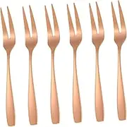 PEPLAYTAL 6pcs Stainless Steel Dessert Fork Mini Fruit Salad Picks 2 Prong Tasting Forks for Party