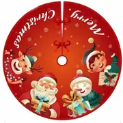 Red Merry Christmas Fabric Tree Skirt - Laughing Reindeer, Santa, Snowman and Elf