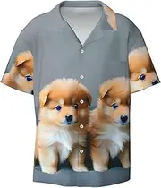 [YANYU] Pomeranians Puppies and Point 1 Print Hawaiian Shirts Men Short Sleeve Button Down Cuban Collar Shirt Summer Beach Days