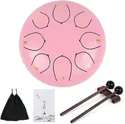 TOMVAES 8 Note Steel Tongue Drum with Durable Material, Handpan Drum Percussion Instrument, Steel Tongue Drum Kit, Perfect for Musical Therapy and Stress Relief Gift (Pink)
