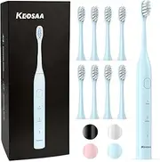 keosaa Sonic Toothbrush with 8 Brush Heads，Rechargeable Electric Toothbrush with Fast Charge 4 Hours Last 60 Days, 2-Min & 30s Smart Timer, IPX7 Waterproof, 2-Year Warranty(Blue)
