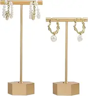 [Generic] Jewellery Display T-Bar Stand Set, Gold Metal Base, Pearl Drop Earring Holder, 2-Piece
