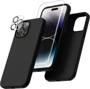 For iPhone 13 Pro Max Silicone Case with Screen Protector & Camera Lens Protector [Set Of 3] 360 Protection Pack for iPhone 13 Pro Max 6.7", Black