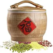 Ceramics Rice Jar with Airtight Lid Food Container Storage Rice Dispenser Chinese Design Grain Storage Bucket Large Capacity 11lb 22lb 33lb(22LB)