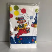 Vintage Birthday Clown Paper Table Cloth Cover C.A. Reed 52" x 96" 1970s NIP