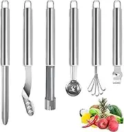 SanKitc 6 Pcs Stainless Steel Corer Tools, Fruit & Vegetable Corer - Cucumber, Zucchini, Jalapeo Pepper, Apple, Melon Baller, Coconut Scraper, Lemon Grater Zester