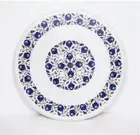Round White Marble Side Table Lapis Mosaic Stone Marquetry Inlay Arts Furniture