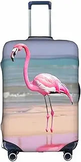 [Pvinnk] Pink Flamingo on Beach Print Protective Luggage Cover Elastic Washable Suitcase Protector Travel Gear Protector, White, Medium