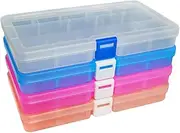 Duofire? 4 Packs(4 Colors) Plastic Storage Box(15 Compartments) Jewelry Earring Tool Containers