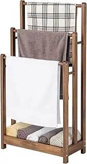 Giantex Freestanding Wood Towel Rack, 3-Tier Towel Rack Holder with Bottom Storage Shelf, Anti-toppling Device, Lightweight Towel Bar Storage Drying Stand for Bathroom Laundry Room (Brown)