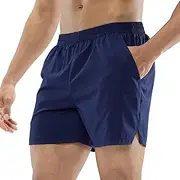 [MIER] Mens 5 Inch Running Gym Shorts with Pockets Quick Dry Lightweight Outdoor Sports Workout Shorts, Elastic Waist