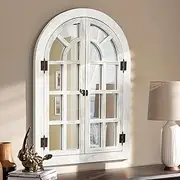 [Dorlicecass] Arched Wall Mirror -Window Mirrors for Wall Decor Wood Frame Farmhouse Decor White Decorative Wall Mirrors Like Window for Bedroom, Living Room, Entrance, Dining Room (Wood, 20"x30")
