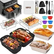 Hot Air Fryer Accessories for Tefal EY9018 Dual Easy Fry 5.2/3.1 L, Including Silicone Airfryer Accessories, Cooking Grate, Bread Baking Mould, Hot Air Fryer Silicone Mould for Tower T17099/Salter