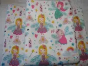 Fairies White Flannelette Cotton 1 Fitted 1 Flat Cot Sheet & Pillowcase Handmade