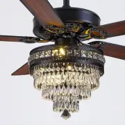 Crystal Ceiling Fan Fandelier with Lights - Modern Outdoor Fans with Remote C...