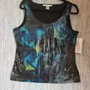 NWT Peter Nygard Sequins Tank Top Size S Pullover Blue Black Green
