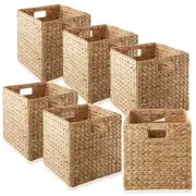 Casafield Storage Basket Natural Brown 12" Water Hyacinth Wicker Cube Bins Set-6