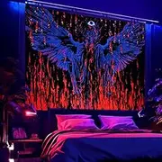 Uspring Trippy Tapestry - Blacklight Gothic Wall Hanging, UV Reactive, Devil Wings, Psychedelic, Spooky, 51.2 x 59.1 inches