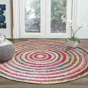 Rug Round Braided Cotton & Jute Braided Area Rug Decorative Floor Living Rug