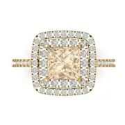 2.16Ct Princess Cut Natural Morganite Solid Gold Halo Engagement Promise Ring